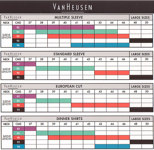 Van Heusen Big And Size Chart