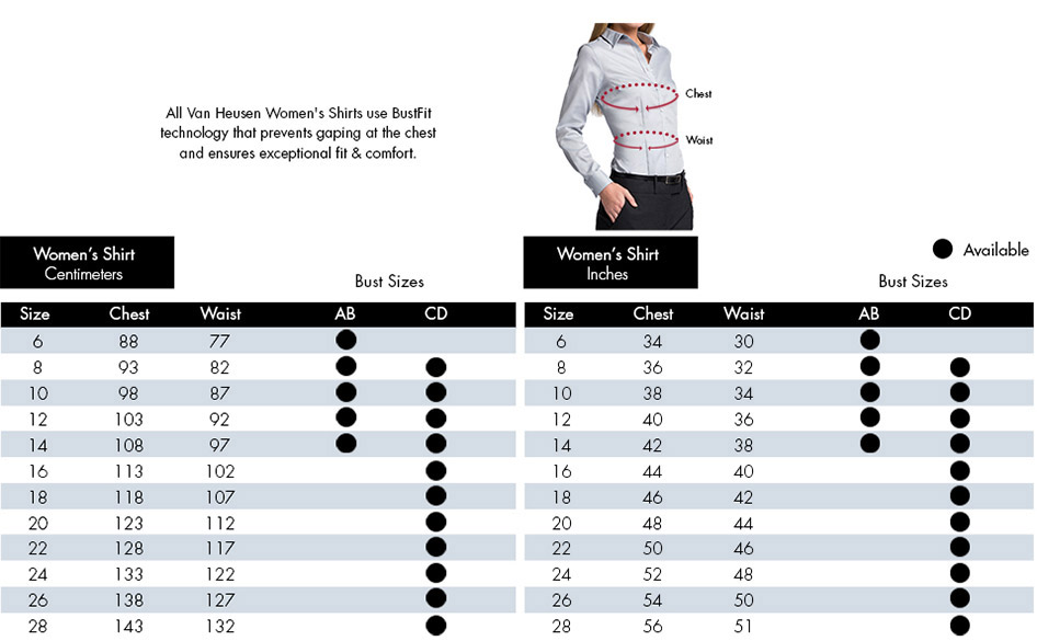 Women Business shirt size chart 2
