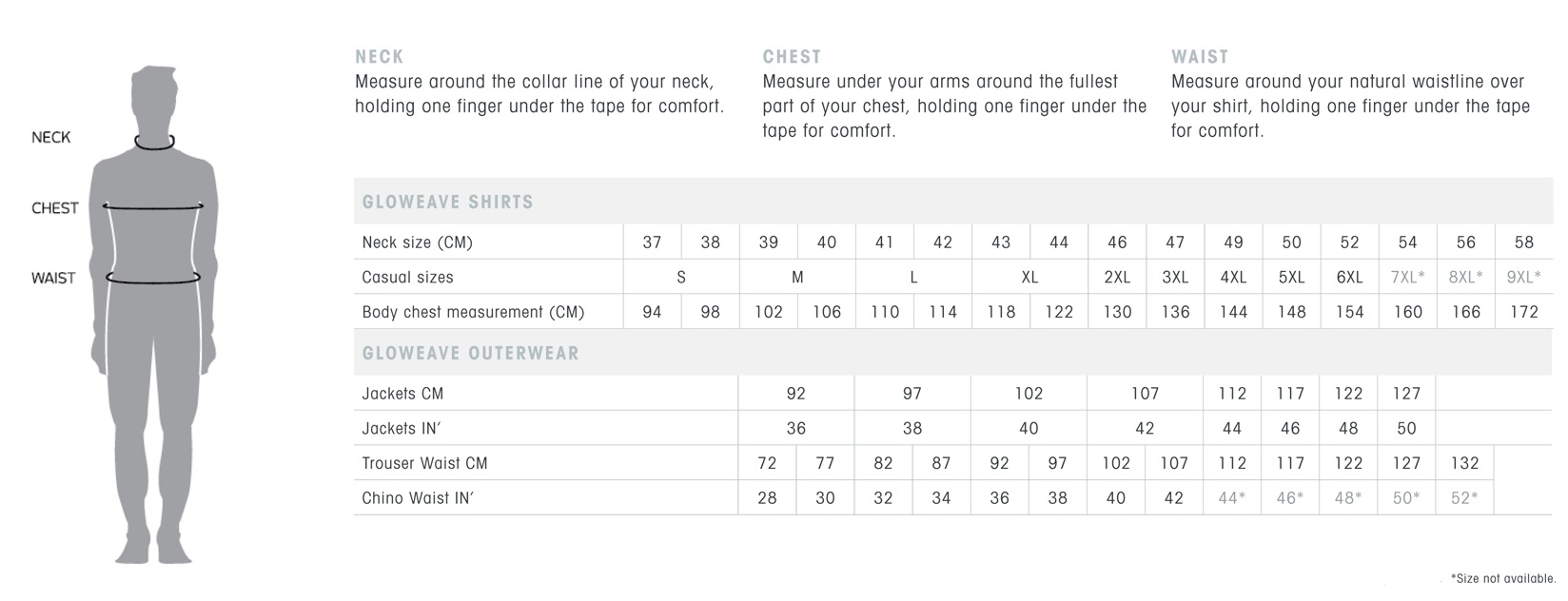 Mens Shirt Size Guide | Gloweave Mens 