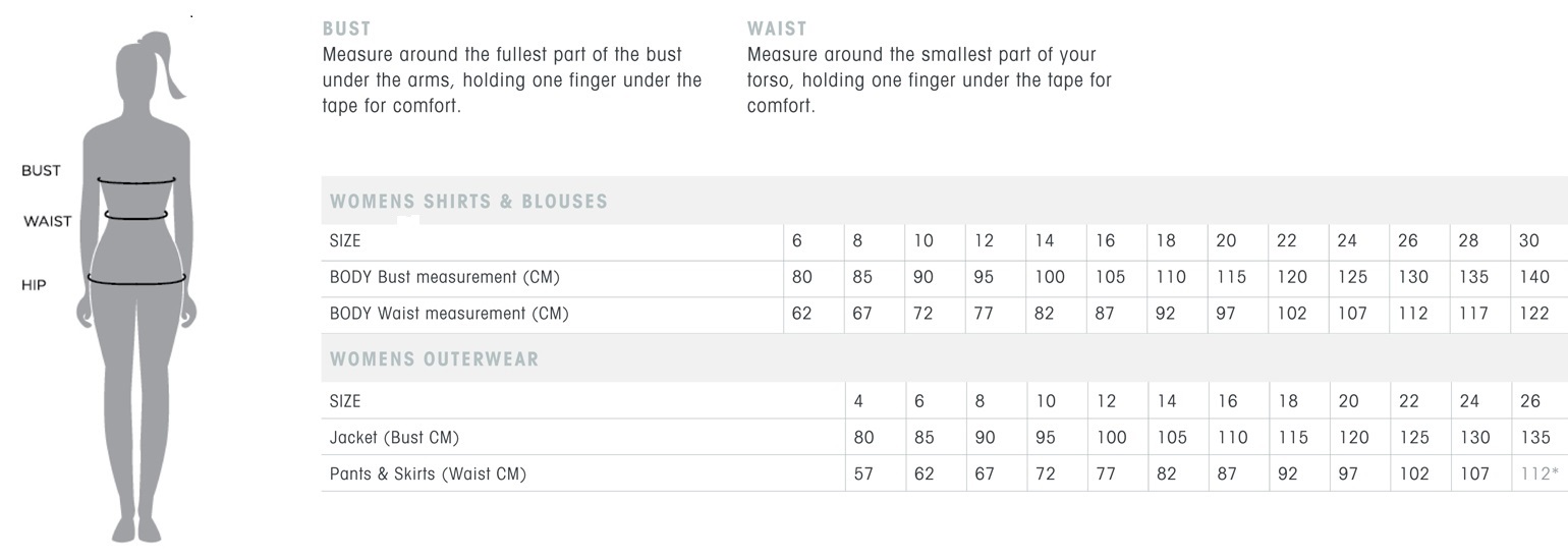 gloweave womens size chart