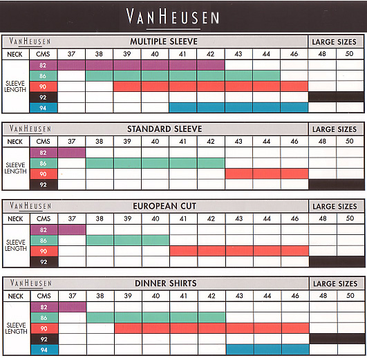 Van Heusen T Shirt Size Chart India