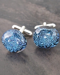 Dichroic Cufflinks in Dichroic Teal Coloured Glass