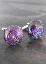 Dichroic Cufflinks in Dichroic Glass in a Mixed Glow of Colour